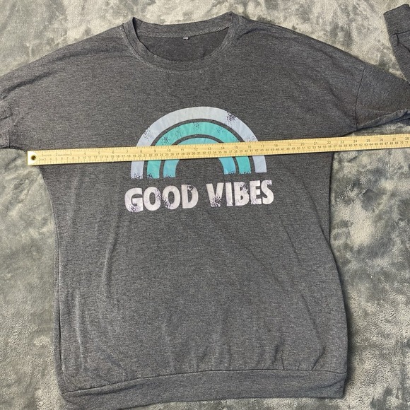 Good Vibes Shirt Womens S‎ Heather Gray Long Sleeve French Terry Pocket Tshirt - Picture 7 of 11